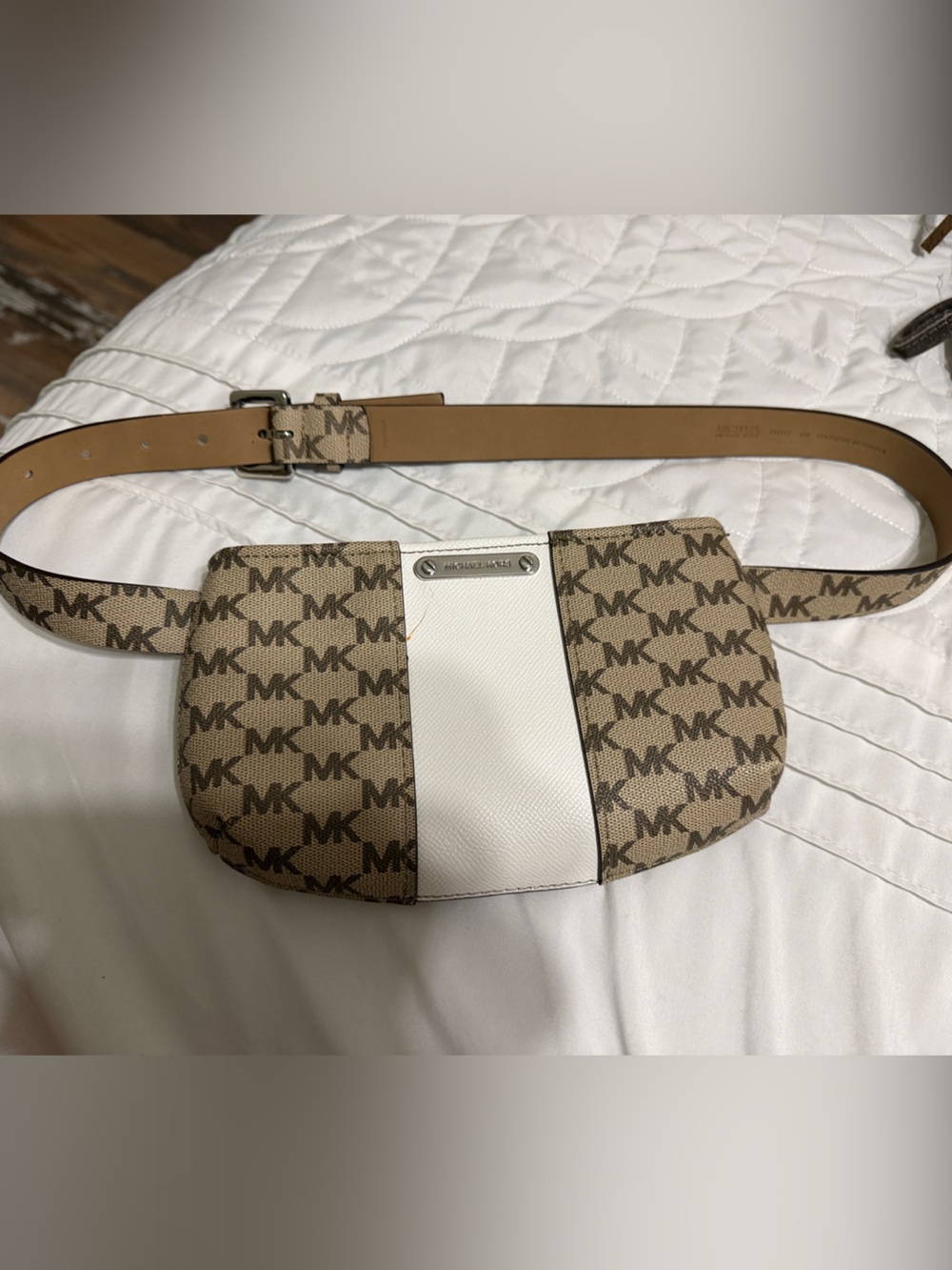 Michael Kors Beige Monogram Belt Bag with White Panel